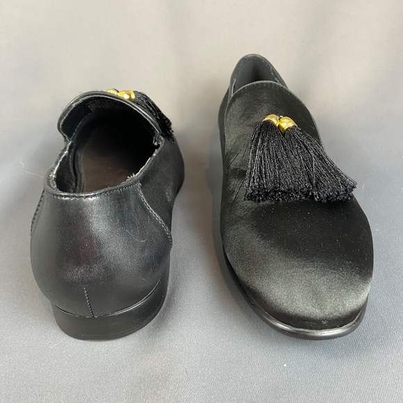 Tallia Eduardo Black Leather & Satin Tassel Loafer Slip on Shoes Size 7 - Picture 5 of 16